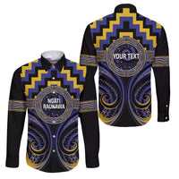Aotearoa Ngati Raukawa Personalised Family Matching Summer Maxi Dress and Hawaiian Shirt Maori Iwi Poutama Puhoro Tattoo LT14 Dad's Shirt - Long Sleeve Blue - Polynesian Pride