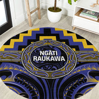 Aotearoa Ngati Raukawa Round Carpet Maori Iwi Poutama Puhoro Tattoo LT14 Blue - Polynesian Pride