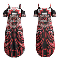 Aotearoa Ngati Toa Personalised Couples Matching Summer Maxi Dress and Long Sleeve Button Shirt Maori Iwi Poutama Puhoro Tattoo LT14 - Polynesian Pride