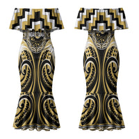 Aotearoa Ngati Tama Personalised Family Matching Mermaid Dress and Hawaiian Shirt Maori Iwi Poutama Puhoro Tattoo LT14 Mom's Dress Yellow - Polynesian Pride