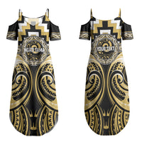 Aotearoa Ngati Tama Personalised Family Matching Summer Maxi Dress and Hawaiian Shirt Maori Iwi Poutama Puhoro Tattoo LT14 Mom's Dress Yellow - Polynesian Pride