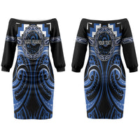 Aotearoa Ngati Ruanui Personalised Couples Matching Off The Shoulder Long Sleeve Dress and Long Sleeve Button Shirt Maori Iwi Poutama Puhoro Tattoo LT14 - Polynesian Pride