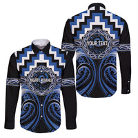 Aotearoa Ngati Ruanui Personalised Family Matching Summer Maxi Dress and Hawaiian Shirt Maori Iwi Poutama Puhoro Tattoo LT14 Dad's Shirt - Long Sleeve Blue - Polynesian Pride