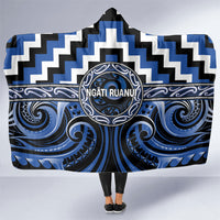 Aotearoa Ngati Ruanui Hooded Blanket Maori Iwi Poutama Puhoro Tattoo LT14 One Size Blue - Polynesian Pride