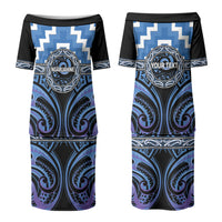 Aotearoa Ngaruahine Personalised Couples Matching Puletasi and Long Sleeve Button Shirt Maori Iwi Poutama Puhoro Tattoo LT14 - Polynesian Pride