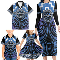 Aotearoa Ngaruahine Personalised Family Matching Long Sleeve Bodycon Dress and Hawaiian Shirt Maori Iwi Poutama Puhoro Tattoo LT14 - Polynesian Pride