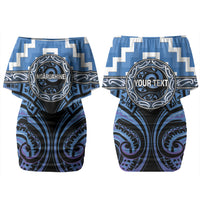 Aotearoa Ngaruahine Personalised Family Matching Off Shoulder Short Dress and Hawaiian Shirt Maori Iwi Poutama Puhoro Tattoo LT14 Mom's Dress Blue - Polynesian Pride
