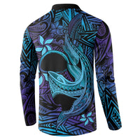Nukuoro Atoll Button Sweatshirt Polynesian Shark Tattoo Purple Gradient Vibes LT14 - Polynesian Pride