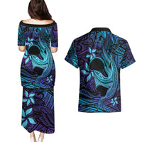 Nukuoro Atoll Couples Matching Puletasi and Hawaiian Shirt Polynesian Shark Tattoo Purple Gradient Vibes LT14 - Polynesian Pride