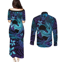 Nukuoro Atoll Couples Matching Puletasi and Long Sleeve Button Shirt Polynesian Shark Tattoo Purple Gradient Vibes LT14 - Polynesian Pride