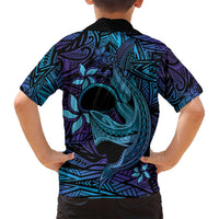 Nukuoro Atoll Family Matching Summer Maxi Dress and Hawaiian Shirt Polynesian Shark Tattoo Purple Gradient Vibes