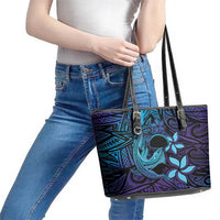 Nukuoro Atoll Leather Tote Bag Polynesian Shark Tattoo Purple Gradient Vibes LT14 - Polynesian Pride