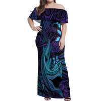 Nukuoro Atoll Off Shoulder Maxi Dress Polynesian Shark Tattoo Purple Gradient Vibes LT14 Women Purple - Polynesian Pride