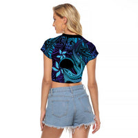 Nukuoro Atoll Raglan Cropped T Shirt Polynesian Shark Tattoo Purple Gradient Vibes LT14 - Polynesian Pride