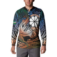 Personalised Kwajalein Atoll Button Sweatshirt Polynesian Shark Tattoo Gradient Vibes LT14 - Polynesian Pride