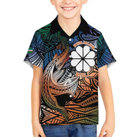 Personalised Kwajalein Atoll Family Matching Summer Maxi Dress and Hawaiian Shirt Polynesian Shark Tattoo Gradient Vibes
