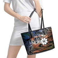 Personalised Kwajalein Atoll Leather Tote Bag Polynesian Shark Tattoo Gradient Vibes LT14 - Polynesian Pride