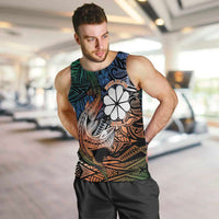 Personalised Kwajalein Atoll Men Tank Top Polynesian Shark Tattoo Gradient Vibes LT14 Black - Polynesian Pride