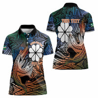 Personalised Kwajalein Atoll Women Polo Shirt Polynesian Shark Tattoo Gradient Vibes