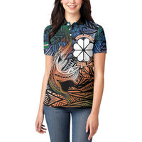 Personalised Kwajalein Atoll Women Polo Shirt Polynesian Shark Tattoo Gradient Vibes