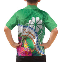 Marshall Islands Kwajalein Atoll Family Matching Short Sleeve Bodycon Dress and Hawaiian Shirt Curves Polynesian Mix Tropical Flowers