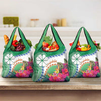 Marshall Islands Kwajalein Atoll Grocery Bag Curves Polynesian Mix Tropical Flowers LT14 3-pack One Size Green - Polynesian Pride