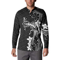 Black Hawaii Button Sweatshirt Hammerhead Shark Tattoo Curve Polynesian LT14 - Polynesian Pride
