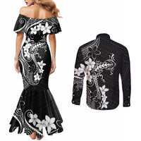 Black Hawaii Couples Matching Mermaid Dress and Long Sleeve Button Shirt Hammerhead Shark Tattoo Curve Polynesian - Polynesian Pride