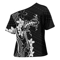 Black Hawaii Cross Shoulder Shirt Hammerhead Shark Tattoo Curve Polynesian LT14 - Polynesian Pride