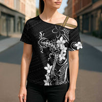 Black Hawaii Cross Shoulder Shirt Hammerhead Shark Tattoo Curve Polynesian LT14 - Polynesian Pride