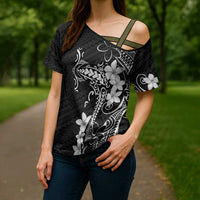 Black Hawaii Cross Shoulder Shirt Hammerhead Shark Tattoo Curve Polynesian LT14 - Polynesian Pride