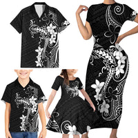 Black Hawaii Family Matching Short Sleeve Bodycon Dress and Hawaiian Shirt Hammerhead Shark Tattoo Curve Polynesian - Polynesian Pride