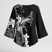 Black Hawaii Kimono Sleeve Blouse Hammerhead Shark Tattoo Curve Polynesian LT14 - Polynesian Pride