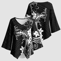 Black Hawaii Kimono Sleeve Blouse Hammerhead Shark Tattoo Curve Polynesian LT14 - Polynesian Pride