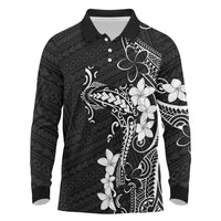 Black Hawaii Long Sleeve Polo Shirt Hammerhead Shark Tattoo Curve Polynesian LT14 Black - Polynesian Pride