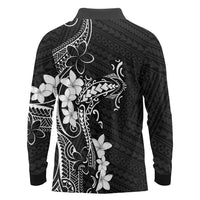 Black Hawaii Long Sleeve Polo Shirt Hammerhead Shark Tattoo Curve Polynesian LT14 - Polynesian Pride