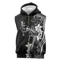 Black Hawaii Sleeveless Zip Hoodie Hammerhead Shark Tattoo Curve Polynesian - Polynesian Pride