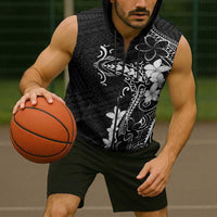 Black Hawaii Sleeveless Zip Hoodie Hammerhead Shark Tattoo Curve Polynesian LT14 - Polynesian Pride