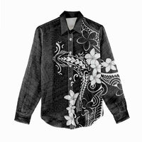 Black Hawaii Women Casual Shirt Hammerhead Shark Tattoo Curve Polynesian - Polynesian Pride