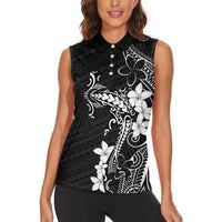 Black Hawaii Women Sleeveless Polo Shirt Hammerhead Shark Tattoo Curve Polynesian LT14 - Polynesian Pride