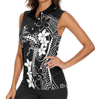 Black Hawaii Women Sleeveless Polo Shirt Hammerhead Shark Tattoo Curve Polynesian LT14 - Polynesian Pride