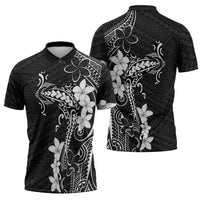Black Hawaii Zipper Polo Shirt Hammerhead Shark Tattoo Curve Polynesian LT14 - Polynesian Pride