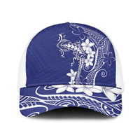 Blue Hawaii Baseball Net Cap Hammerhead Shark Tattoo Curve Polynesian LT14 One Size White Blue - Polynesian Pride