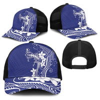 Blue Hawaii Baseball Net Cap Hammerhead Shark Tattoo Curve Polynesian LT14 - Polynesian Pride
