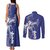 Blue Hawaii Couples Matching Tank Maxi Dress and Long Sleeve Button Shirt Hammerhead Shark Tattoo Curve Polynesian LT14 - Polynesian Pride