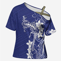 Blue Hawaii Cross Shoulder Shirt Hammerhead Shark Tattoo Curve Polynesian LT14 Female Blue - Polynesian Pride