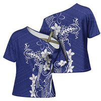 Blue Hawaii Cross Shoulder Shirt Hammerhead Shark Tattoo Curve Polynesian LT14 - Polynesian Pride