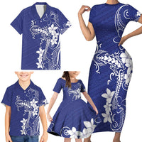 Blue Hawaii Family Matching Short Sleeve Bodycon Dress and Hawaiian Shirt Hammerhead Shark Tattoo Curve Polynesian - Polynesian Pride