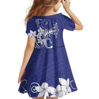 Blue Hawaii Kid Short Sleeve Dress Hammerhead Shark Tattoo Curve Polynesian - Polynesian Pride