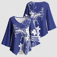 Blue Hawaii Kimono Sleeve Blouse Hammerhead Shark Tattoo Curve Polynesian - Polynesian Pride